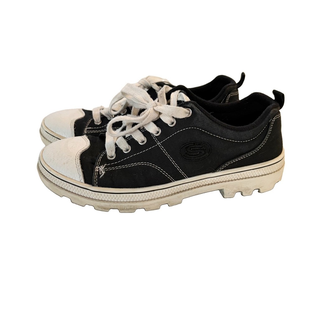 Vintage Skechers Platform Sneakers Black Suede Y2K Chunky Shoes Women's 8